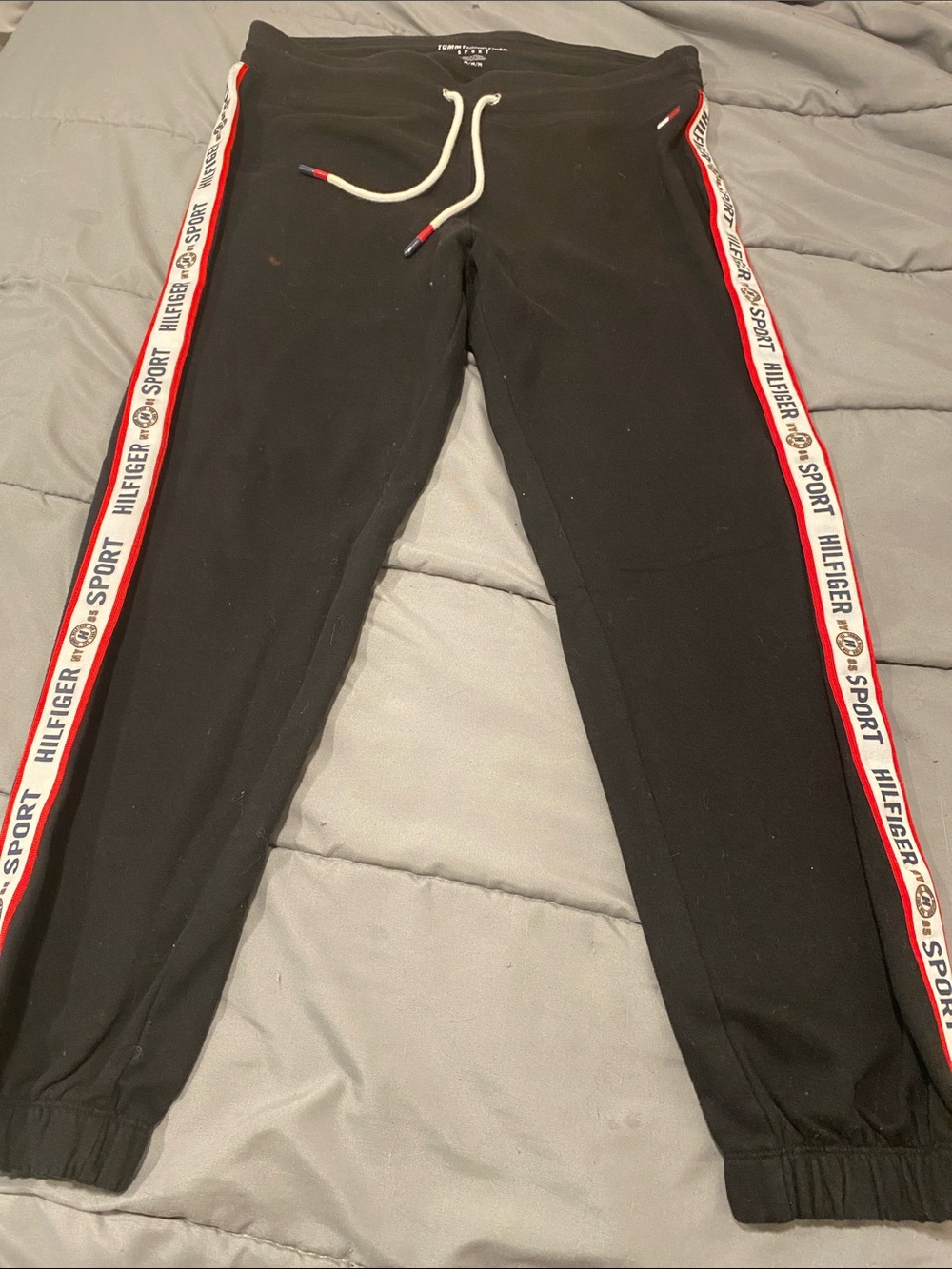 Tommy Hilfiger black Joggers with Red & White Side Tape size medium
